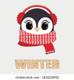 Cute Penguin vector illustration. Funny Cartoon animal. Can be used for kids or babies t shirt design. Happy little girl Penguin