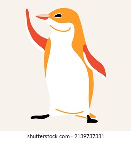 Cute Penguin vector isolated on beige background. Flat style Illustration. Bird character in flat style