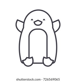 cute penguin vector line icon, sign, illustration on background, editable strokes