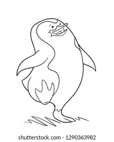 Cute penguin is walking, cartoon outline vector illustration
