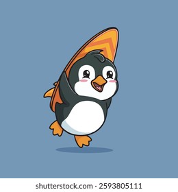 Cute penguin water skis vector children's illustration Q version vector cartoon illustration