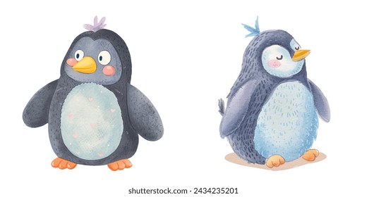 cute penguin watercolour vector illustration 