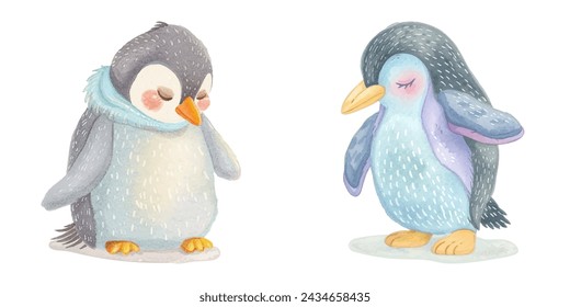 cute penguin watercolour vector illustration 