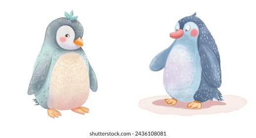 cute penguin watercolour vector illustration