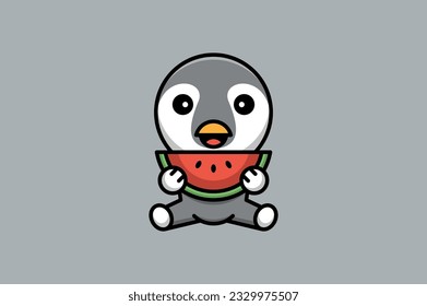 pingüino lindo con plantilla de diseño vectorial de sandía