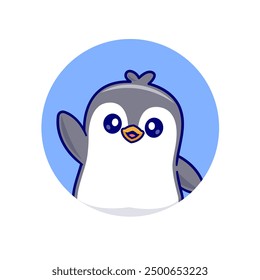 Cute Penguin Waving Hand Logo Cartoon Vector Icon Illustration. Animal Nature Icon Concept Isolated Premium Vector. Flat Cartoon Style