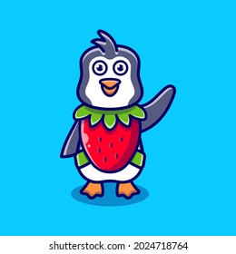cute penguin wear costume strawberry