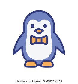 Cute penguin wearing bow tie cartoon illustration. Adorable cartoon penguin sporting a stylish bow tie, conveying a message of sophistication and charm in the animal kingdom.