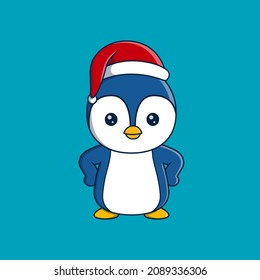 Cute Penguin wearing christmas hat