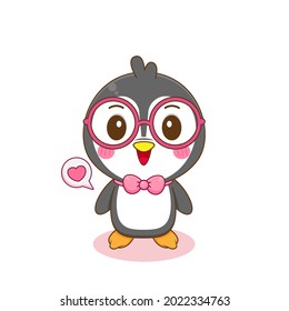 Cute Penguin wearing glasses Chibi Character Illustration