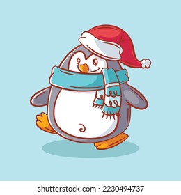 Cute penguin wearing head and neck warmers