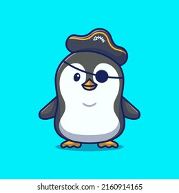 Cute Penguin Wearing Pirate Costume Cartoon Icon Illustration