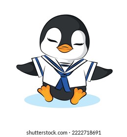 A cute penguin wearing a sailor costume