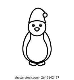um pinguim bonito usando uma linha preta de chapéu de santa
