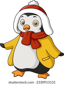 Cute penguin wearing winter clothes