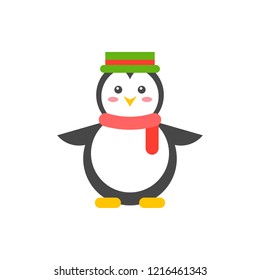 cute penguin wearing winter costume flat design christmas theme