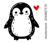 cute penguin wild animal cartoon doodle hand drawn vector illustration template design