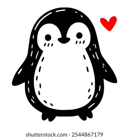 cute penguin wild animal cartoon doodle hand drawn vector illustration template design