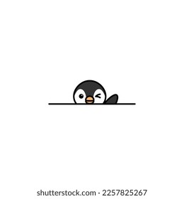 Cute penguin winking eye and waving wing cartoon, vector illustration