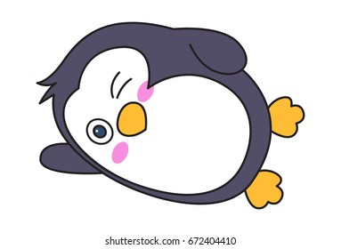 Cute Penguin winking. Vector Illustration. Isolated on white background.