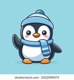 Cute Penguin in winter activities little cartoon vector icon art illustration