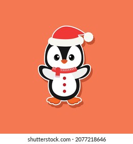 Cute penguin in winter cartoon character design vector illustration 