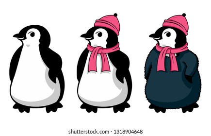 Cute Penguin in Winter Cloth Cartoon Character