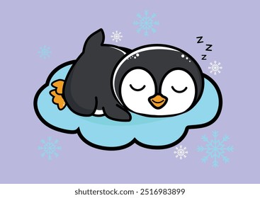 Cute Penguin in Winter Entertainment small Cartoon Vector Icon Art Illustration