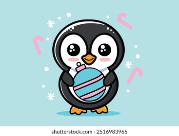 Cute Penguin in Winter Entertainment small Cartoon Vector Icon Art Illustration 