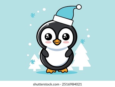 Lindo pingüino en el entretenimiento de invierno Ilustración Pequeña del arte del icono del Vector de dibujos animados