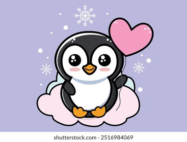 Cute Penguin in Winter Entertainment small Cartoon Vector Icon Art Illustration