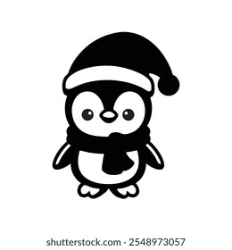 Cute penguin in a winter hat isolated on a white background. Funny Christmas character for kids design. Vector illustration