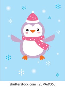 cute penguin in winter time