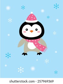 cute penguin in winter time