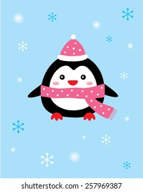 cute penguin in winter time
