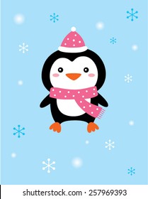 cute penguin in winter time