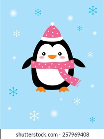 cute penguin in winter time