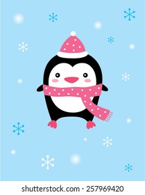 cute penguin in winter time