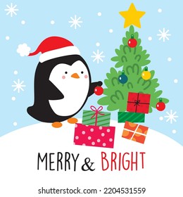 Cute Penguin and Xmas Tree