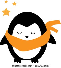 Pingüino cutáneo en un vector de la bufanda amarilla Ilustración aislada en un fondo blanco