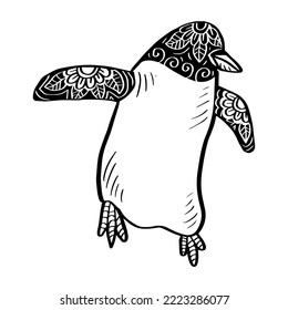 Cute penguin zentangle art. Hand drawing illustration.