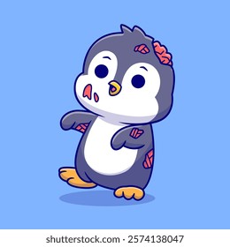 Cute Penguin Zombie Cartoon Vector Icon Illustration. Animal 
Holiday Icon Concept Isolated Premium Vector. Flat Cartoon 
Style 