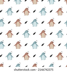 Cute Penguins Cartoon Vector Graphic Seamless Pattern can be use for background and apparel design
