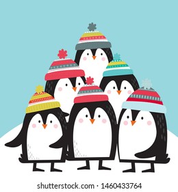 Cute penguins cartoon vector illustrations