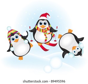 Cute penguins celebrating Christmas