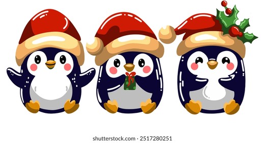 Pinguins bonitos para decorações de Natal e Ano Novo