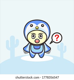 Cute penguins costume character vector illustration