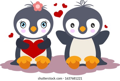 Cute penguins couple in love