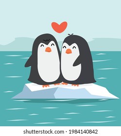 Cute penguins couple with North pole 