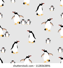 Cute penguins family seamless pattern and background. Animal wildlife in winter cartoon character vector.
